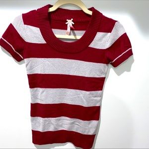 Derek Heart Burgundy Striped Short Sleeve Sweater